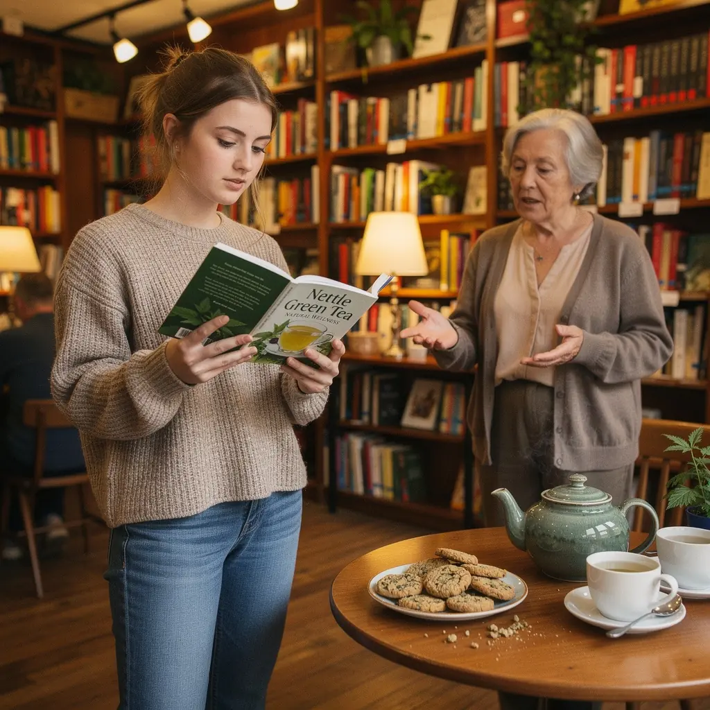 Csalán levelek és zöld tea, a természetes egészség jelképe.